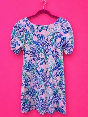 Lilly Pulitzer Pink Floral A-Line Dress with Blue and Green Print